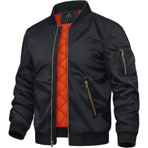 Men's Black Polyester Warm Padded Work Casual Windproof Quilted Jackets